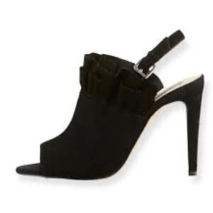 Karl Lagerfeld Paris Lanka ruffled suede slingback 4" heels Size 8.5  flirty fun